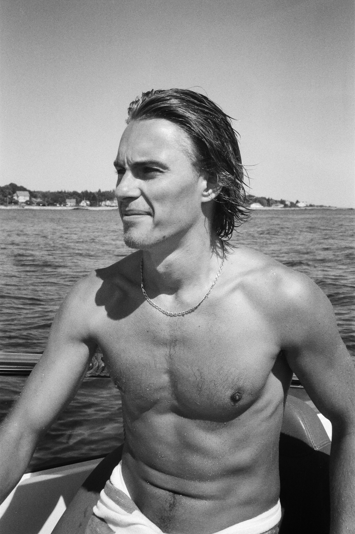 Captain on the water, black and white