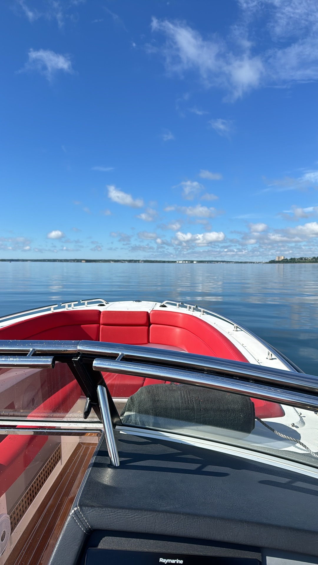 View from the helm on calm water